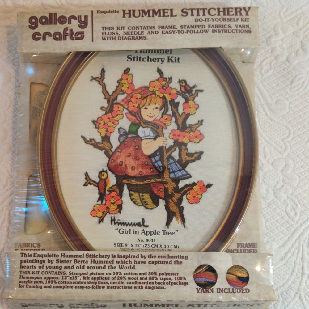 Gallery Crafts Hummel Stitchery Kit " Girl in Apple Tree" Vintage 1976